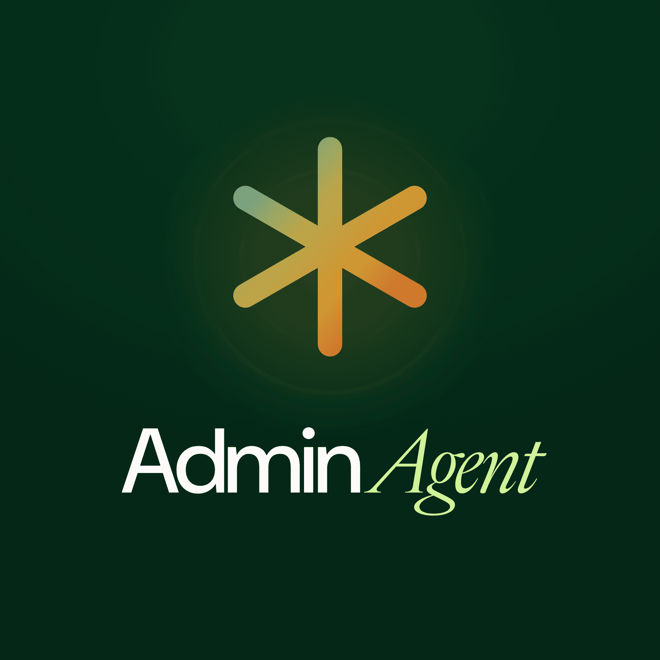 Admin Agent: a six-pointed asterisk in a teal-to-orange gradient on dark green